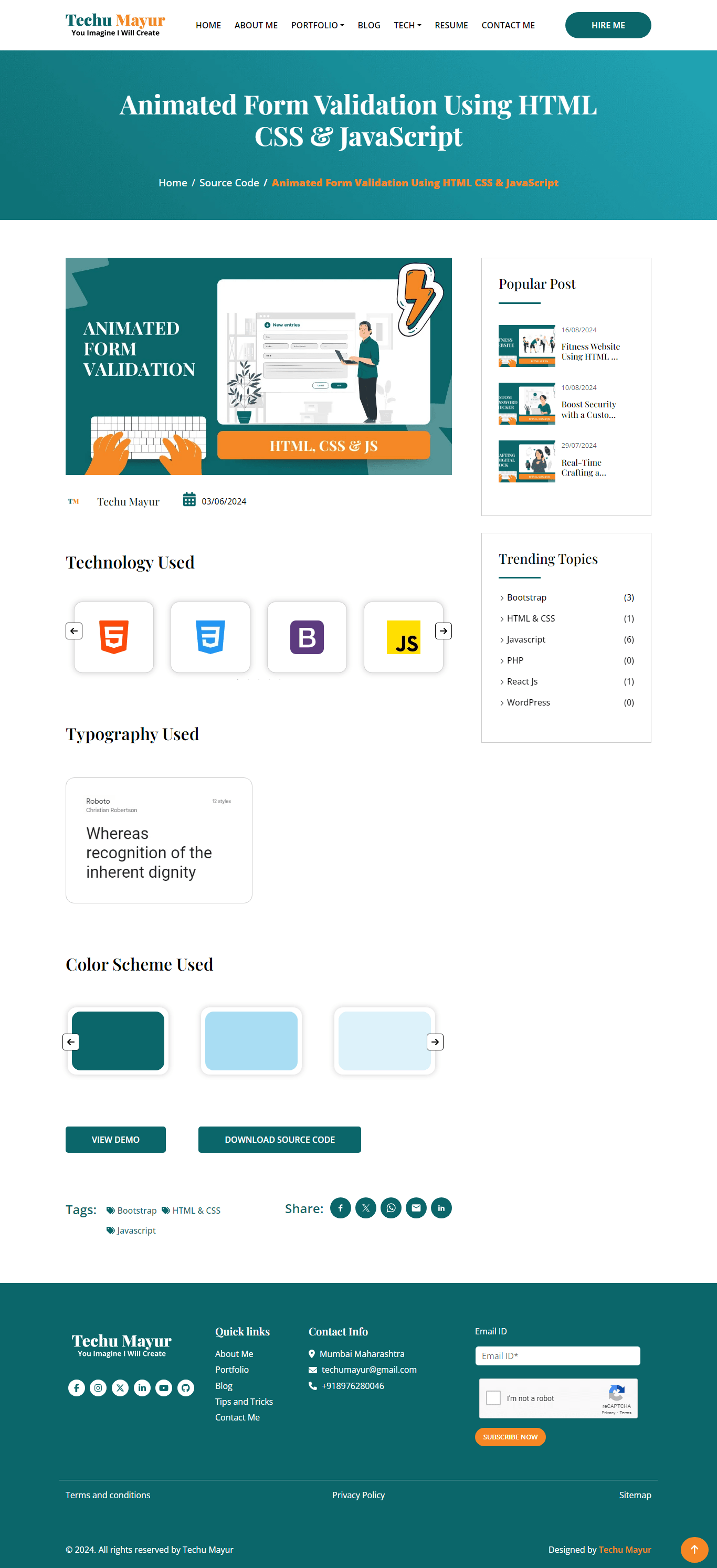 JavaScript Form Validation Example by Techu Mayur