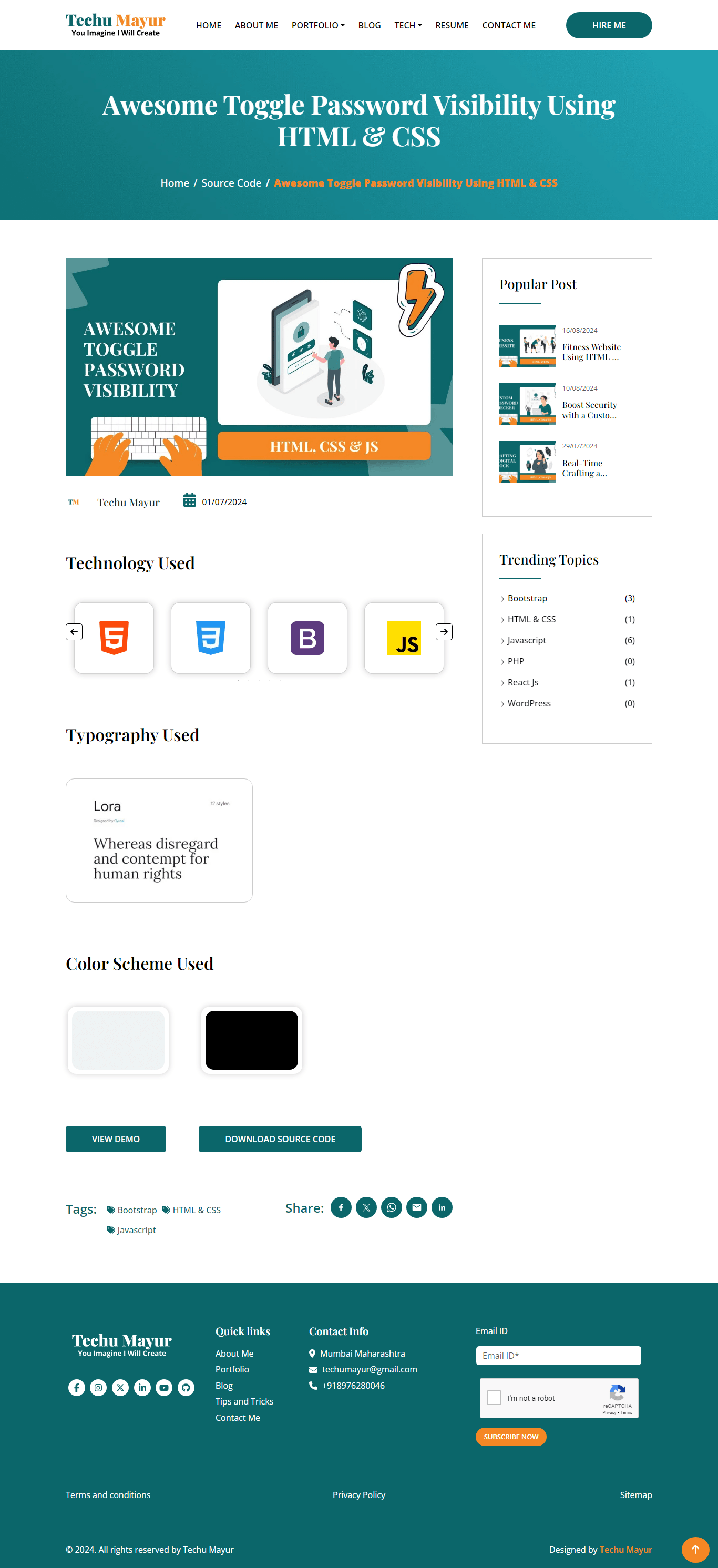 JavaScript Form Validation Example by Techu Mayur