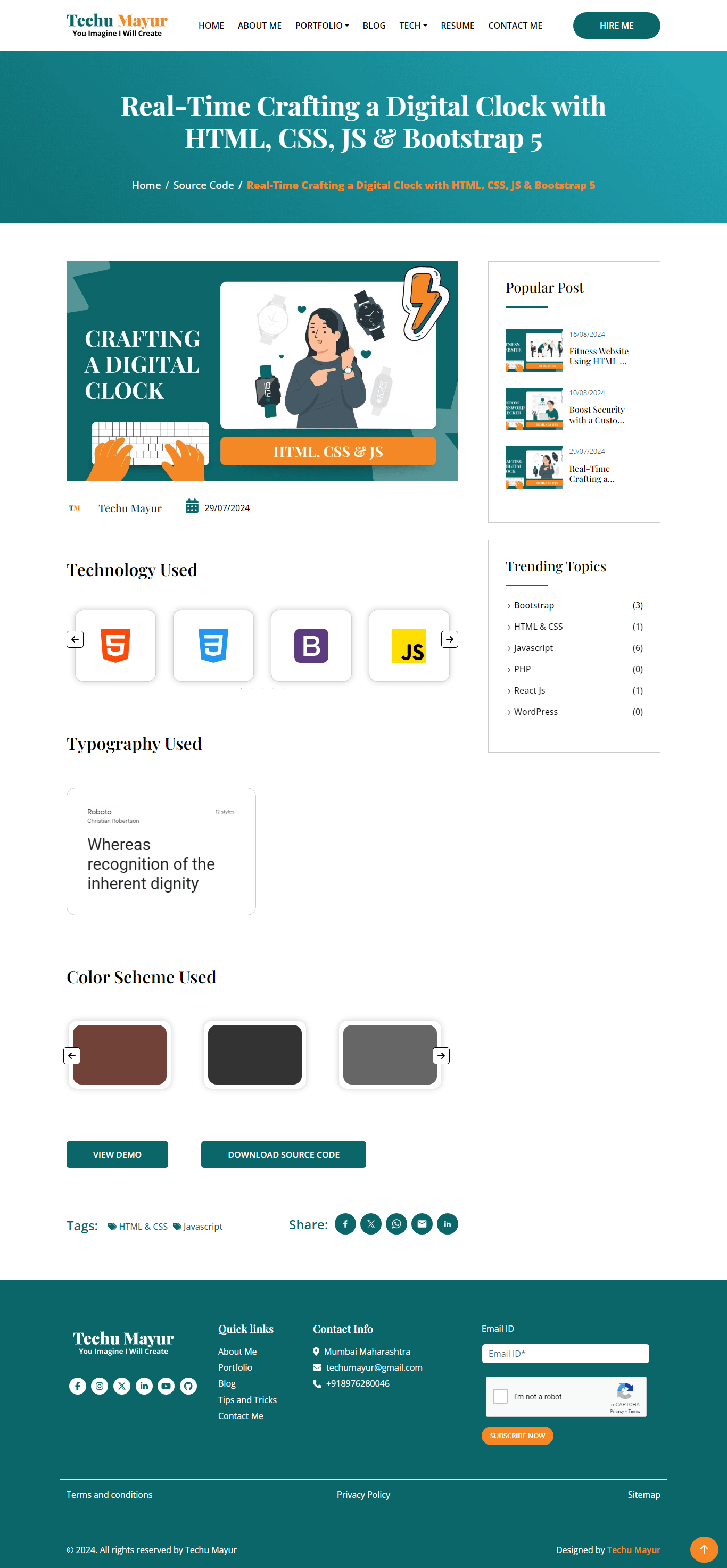 Real-Time Digital Clock with HTML, CSS, JS & Bootstrap 5