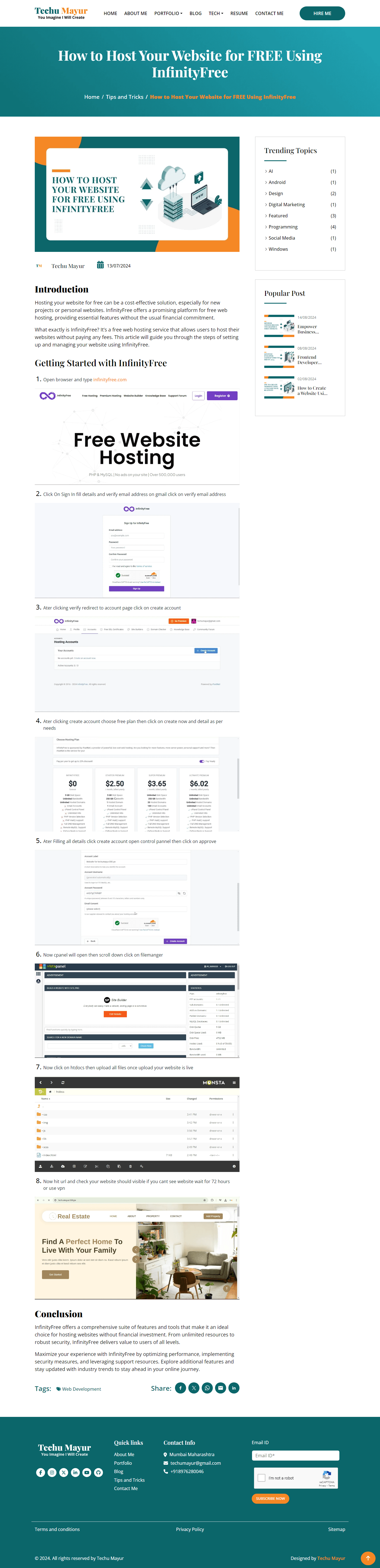 InfinityFree Hosting Guide by Techu Mayur