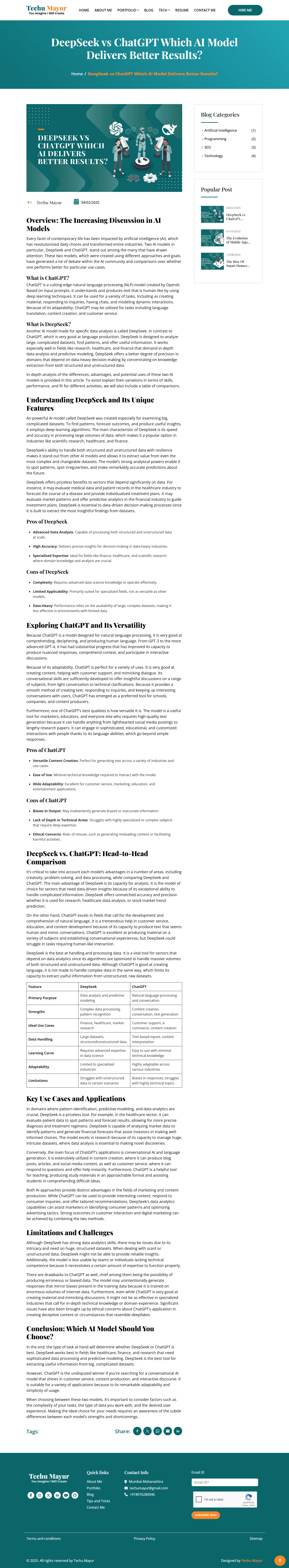 Comparison of DeepSeek and ChatGPT AI models